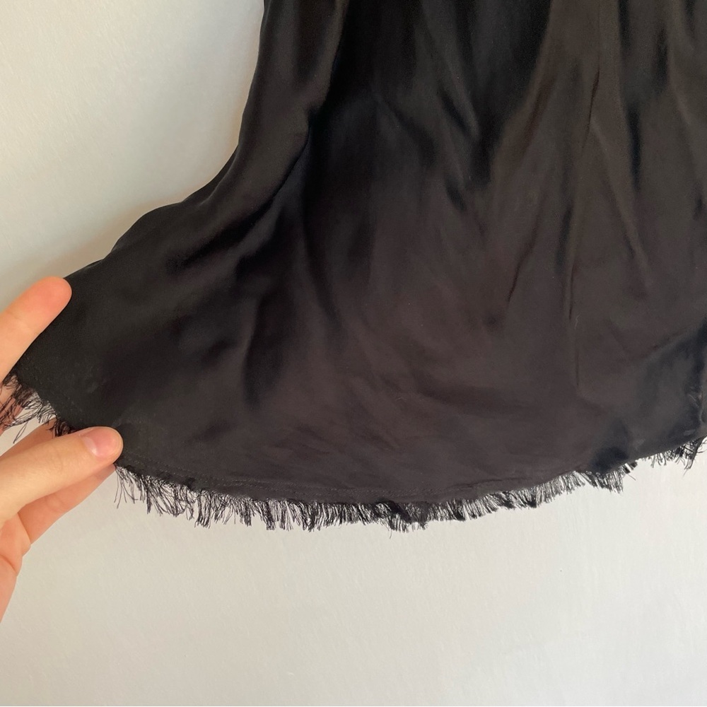 Raquel Allegra Black Tank Top Satin Bow Straps Raw Edge Hem Womens Size 0 - Picture 5 of 10